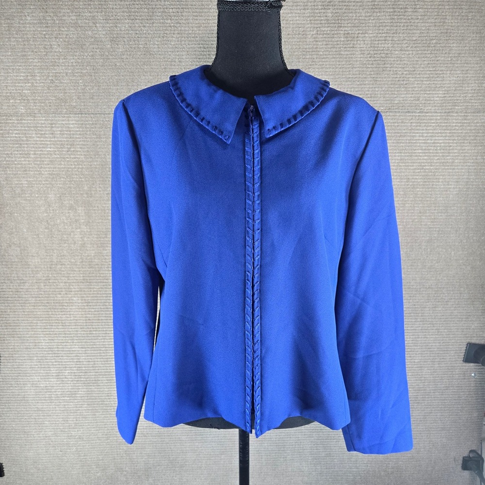 Jessica Howard Womens 12 Royal Blue Braided Trim Peter Pan Collar Blazer